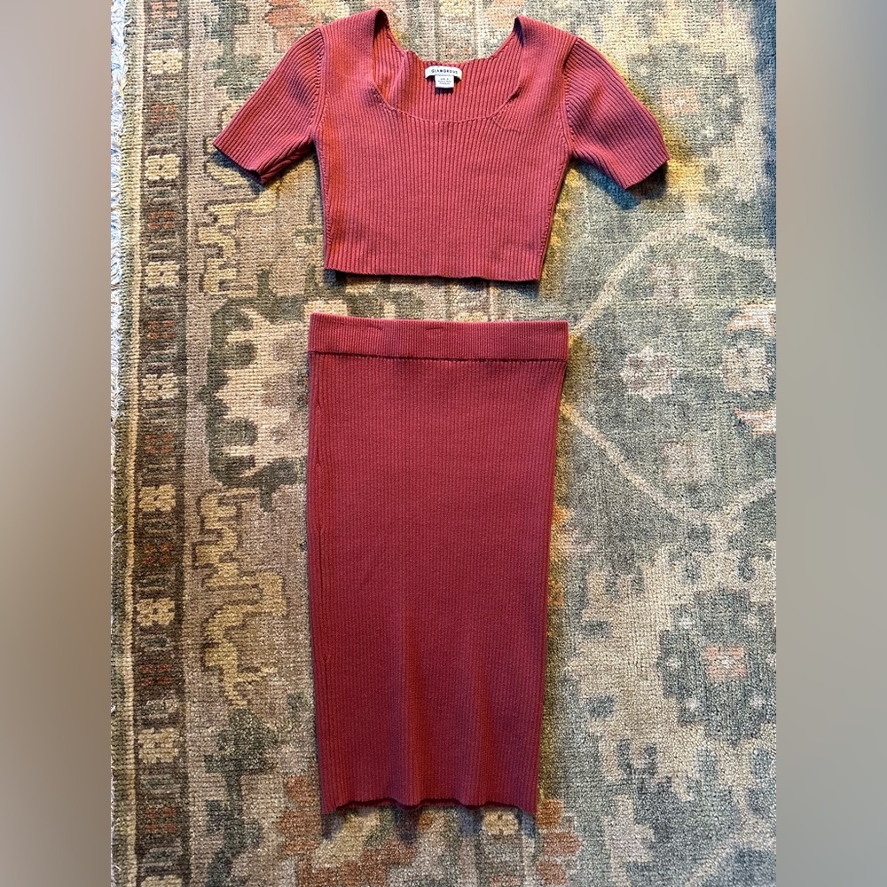 Shirt and skirt knit set